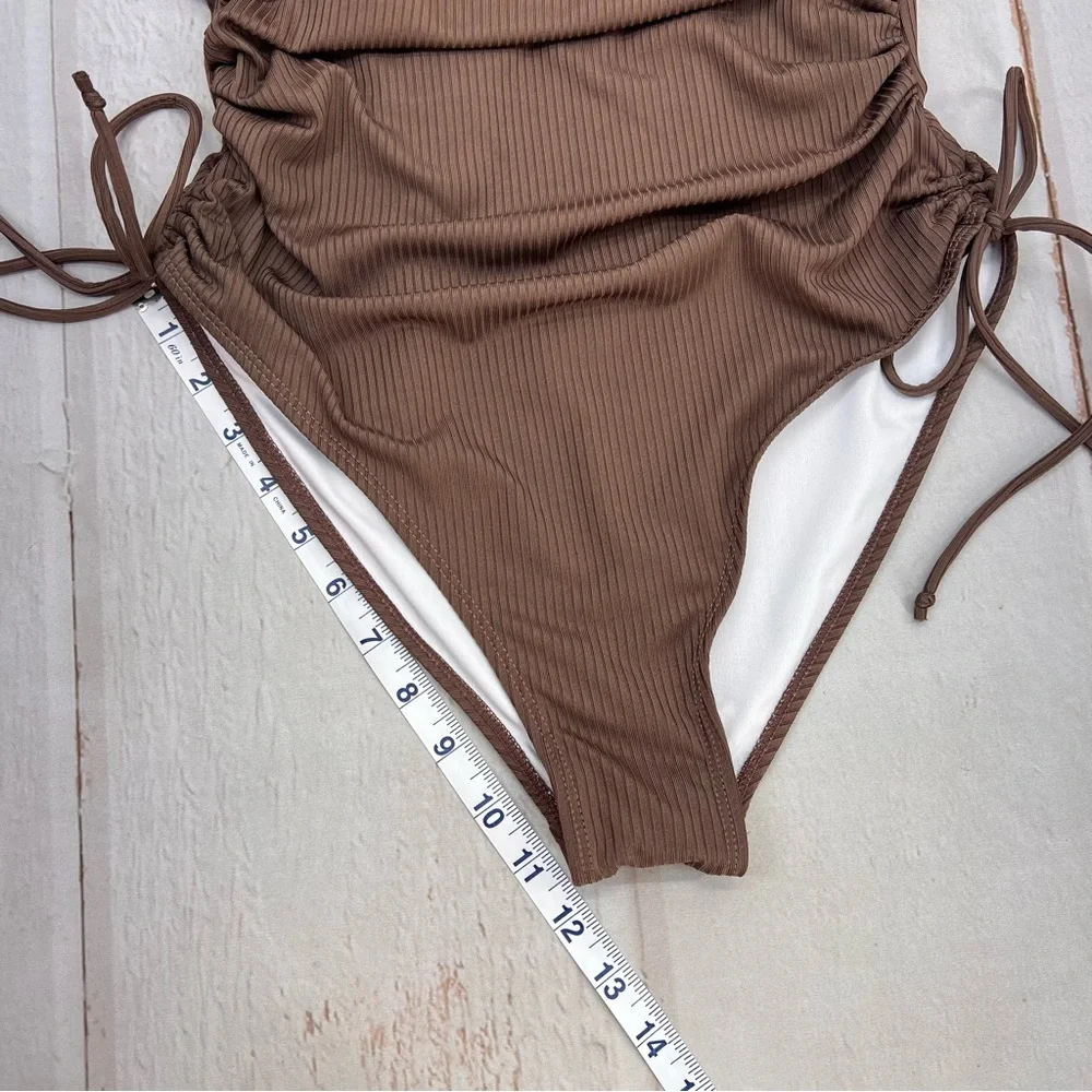 NWOT Ribbed One Piece Swimsuit Tummy Control High‎ Cut Bathing Suit Sexy V Neck